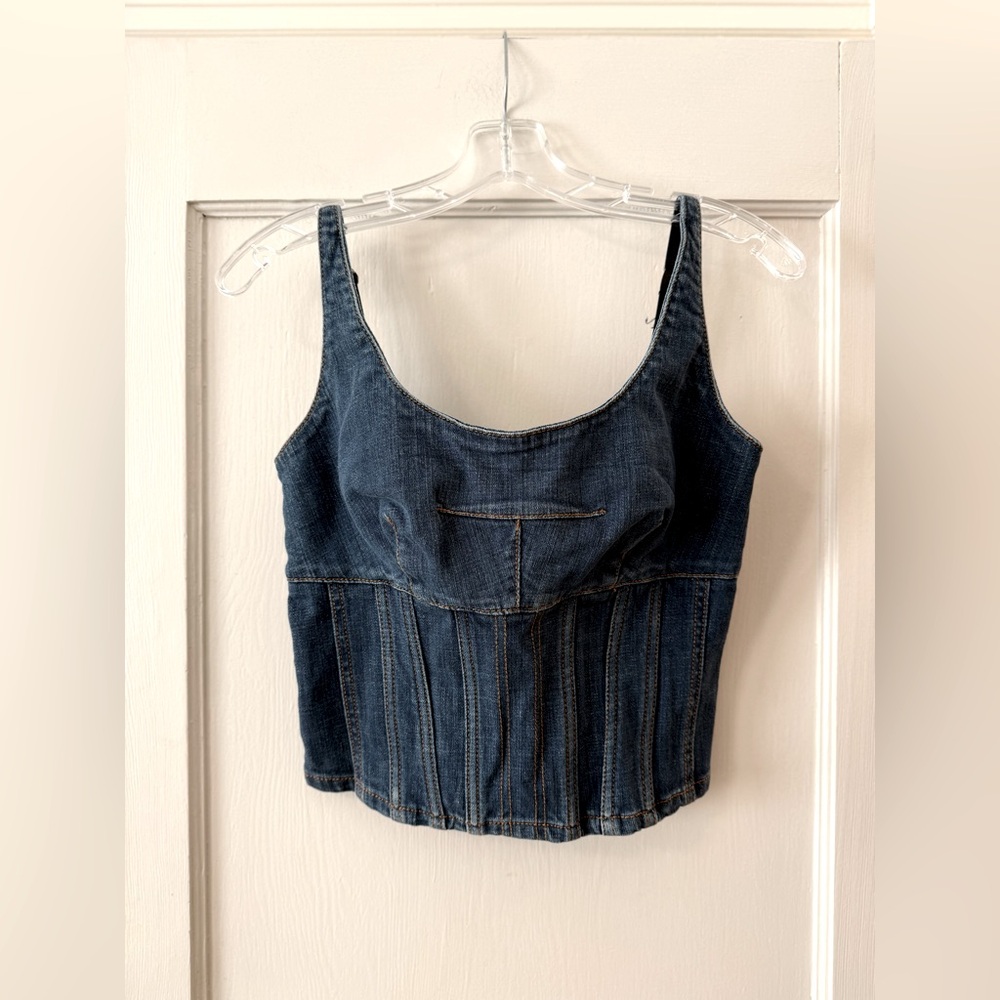 Anthropologie | Maeve Dark Blue Denim Corset Top - Sz 6 - Picture 3 of 8